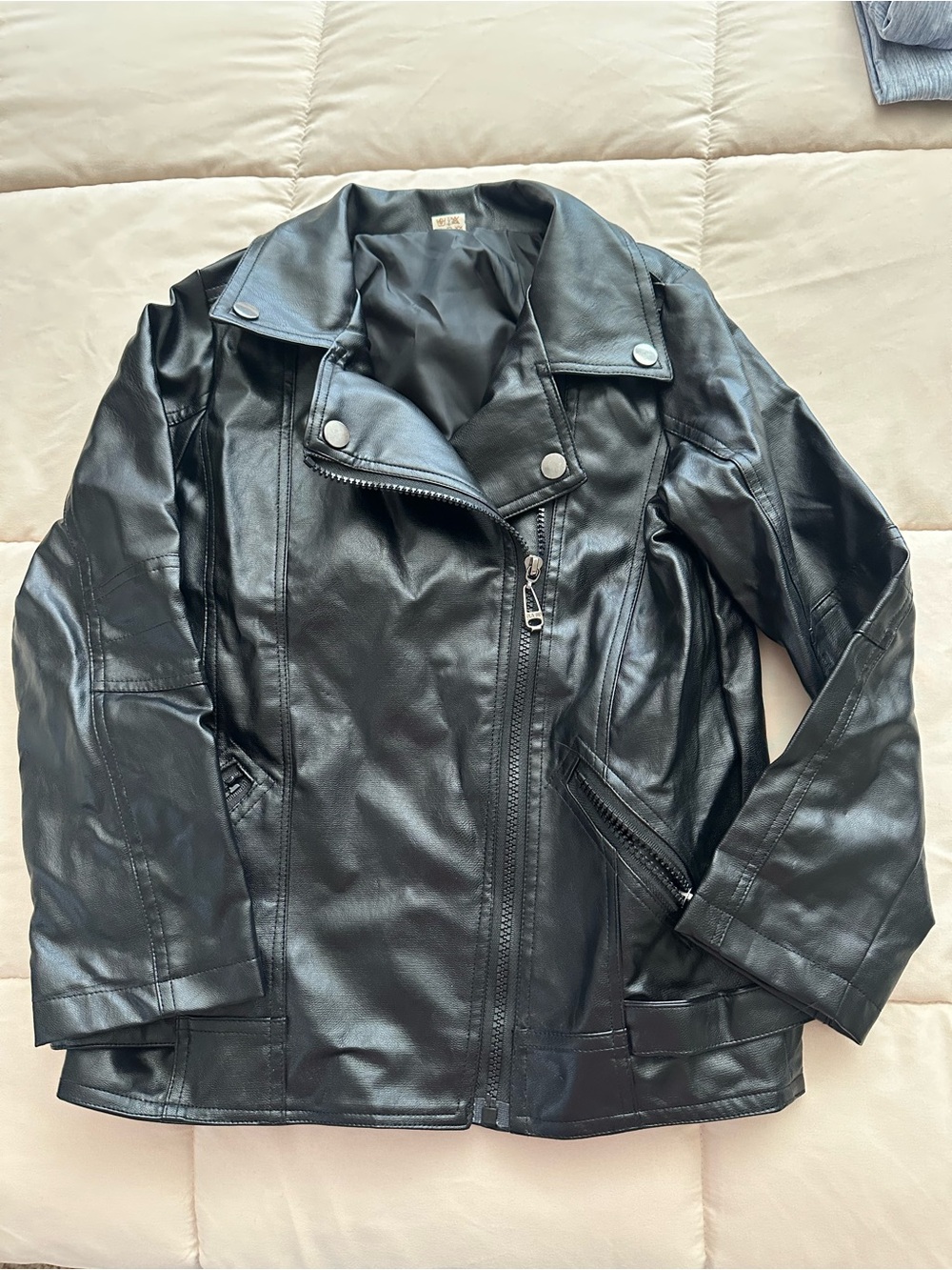Kids’ Classic Black Faux Leather Moto Jacket -